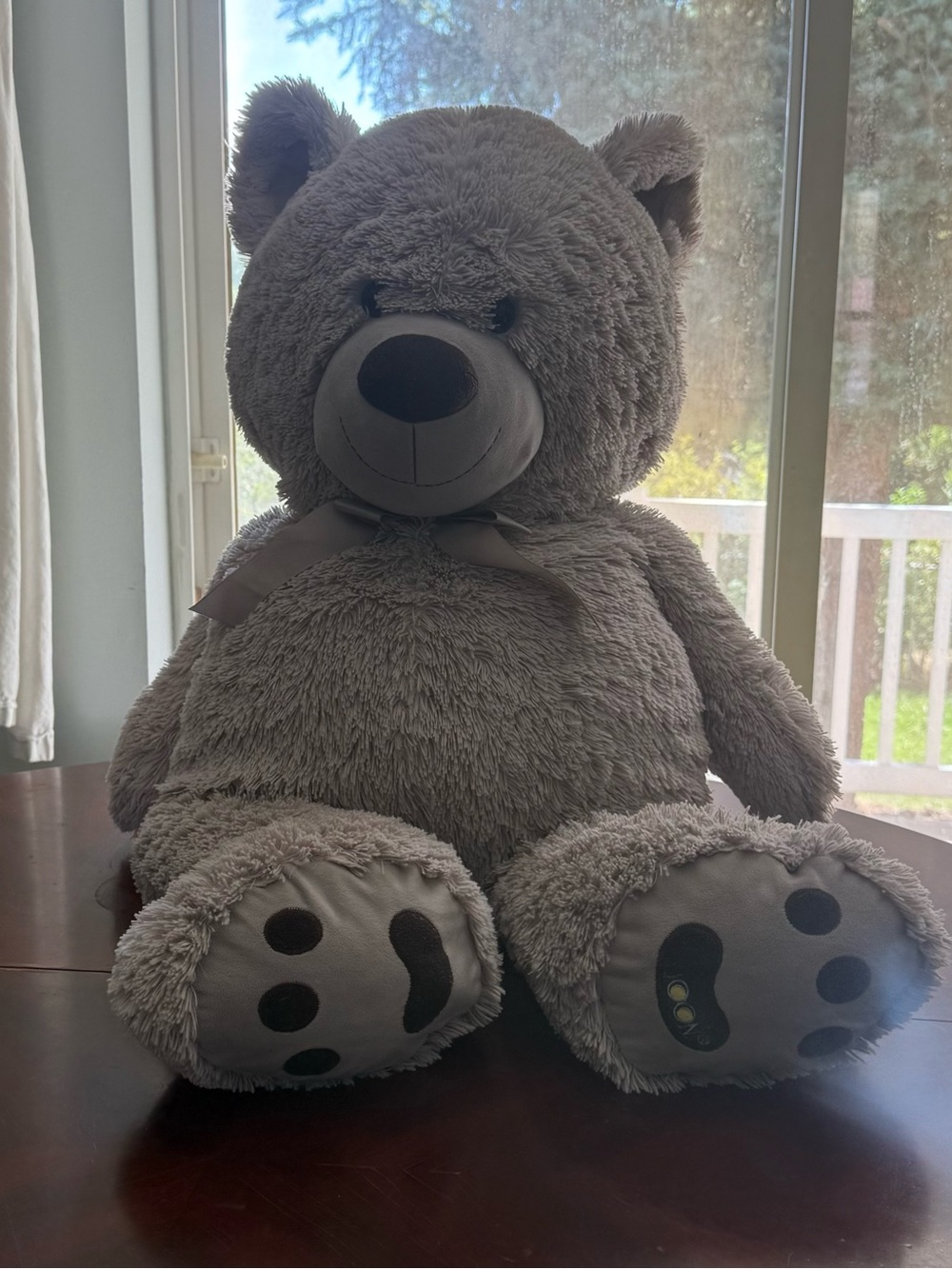 Plush Gray Teddy Bear with Bow